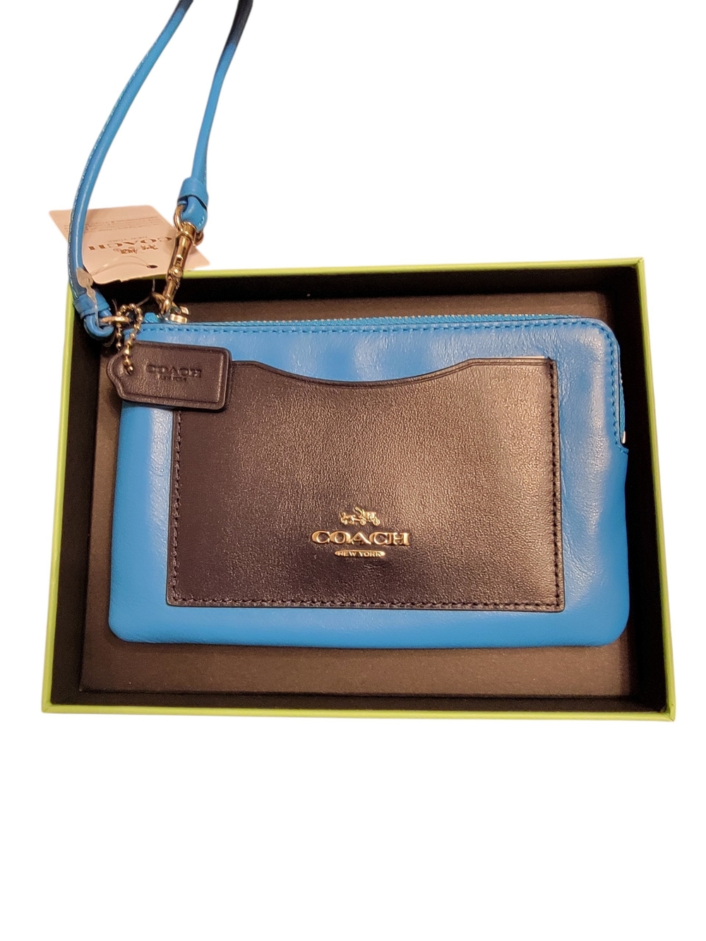 Coach Blue Leather Wristlet with Navy Front Pocket